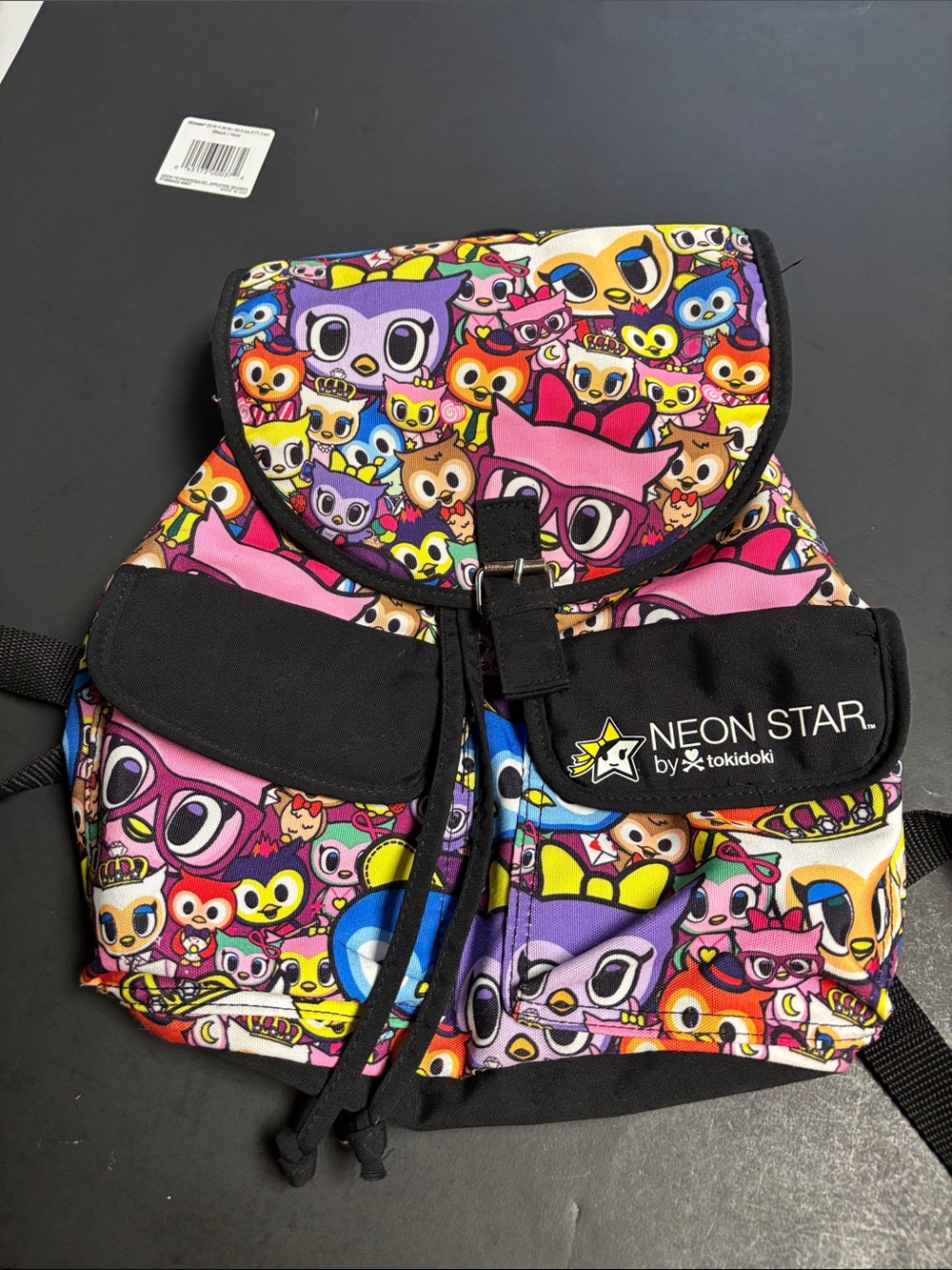 tokidoki Neon Star Multicolor Cartoon Character Backpack - Black Trim